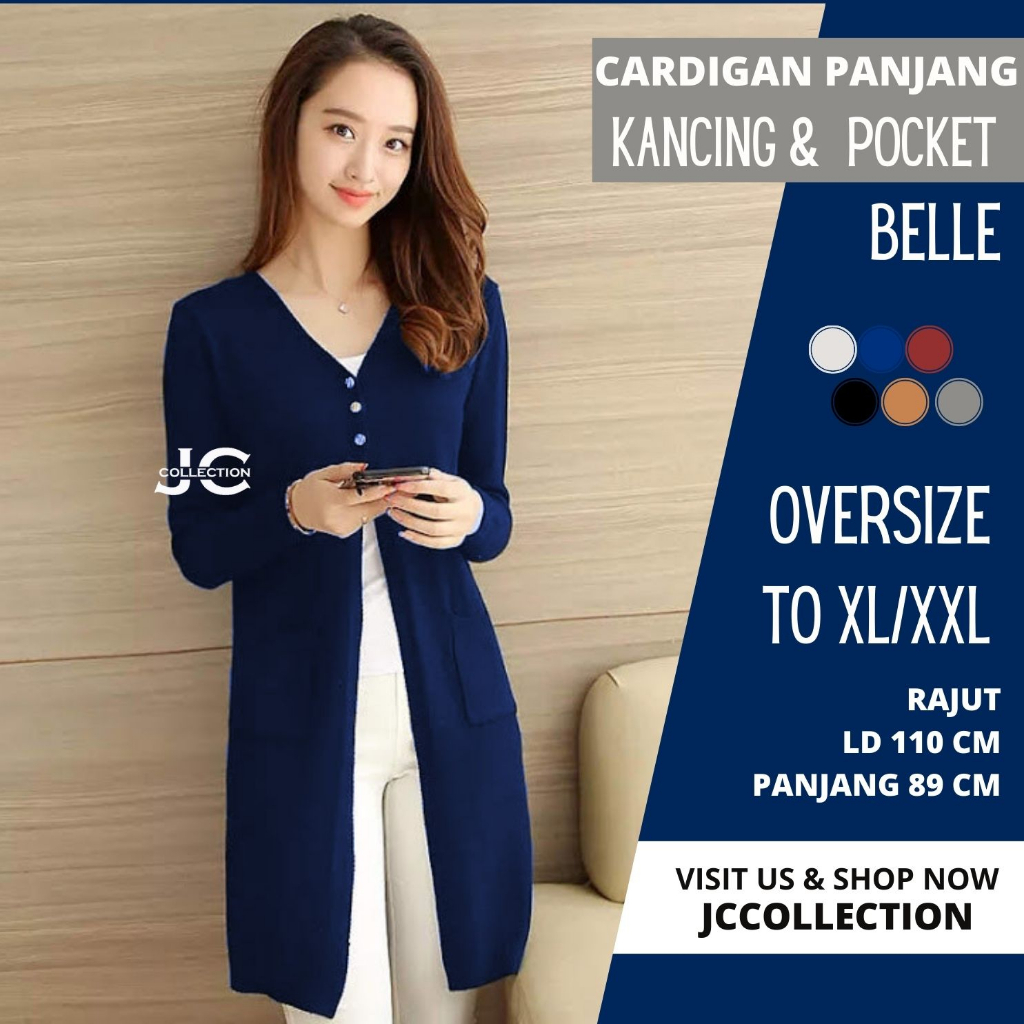 Long Cardigan Oversize Kancing 3 Belle Kardigan Tunik Rajut - JCCollections