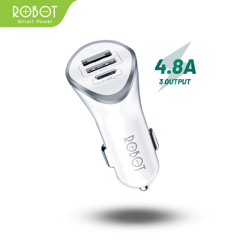 ROBOT RT-C08 Car Charger Colokan Mobil - 3 Port USB &amp; Type C - Garansi Resmi 1 Tahun