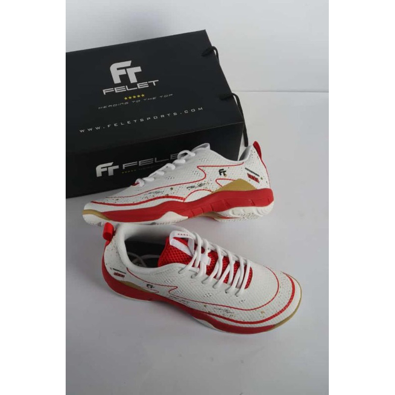 Sepatu Badminton Felet Pro BS 061 White Red Original