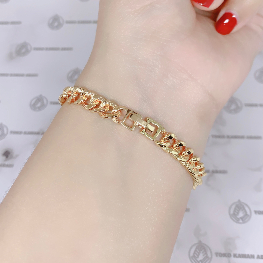 Xuping Gold Gelang Tangan Wanita Dewasa Model Serut Permata Kotak *65