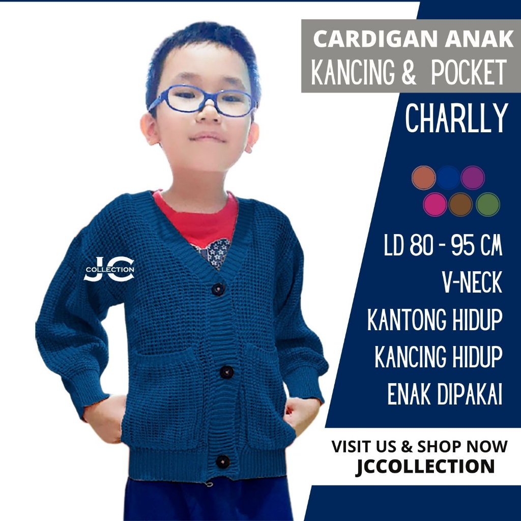 Cardigan Rajut Anak Laki Umur 2 Tahun - 9 Tahun / Kardigan  Leher V Challebb Kardigan Variasi Kantong dan Kancing - JCCollections