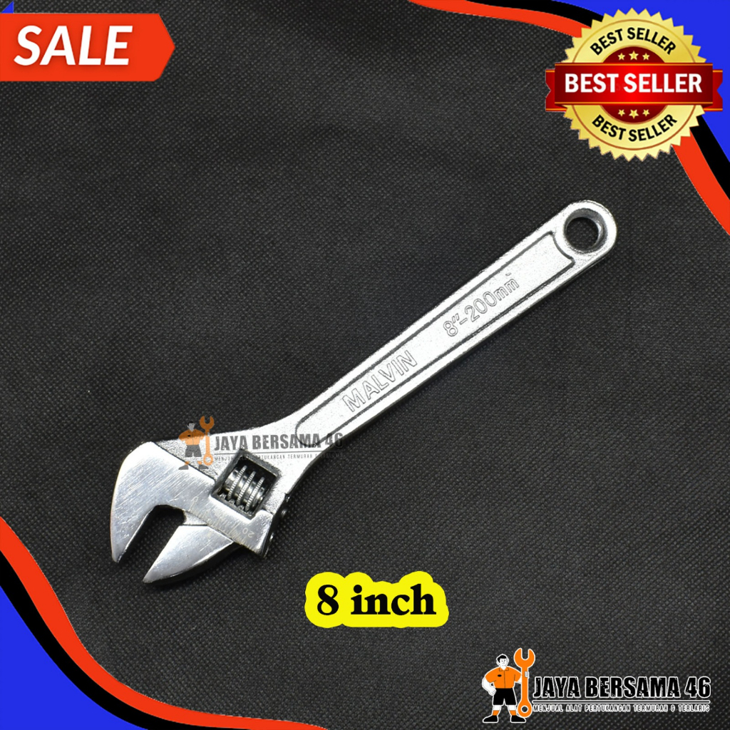 KUNCI INGGRIS MALVIN MURAH / KUNCI BAGO / ADJUSTABLE WRENCH UKURAN 6 8 INCHI