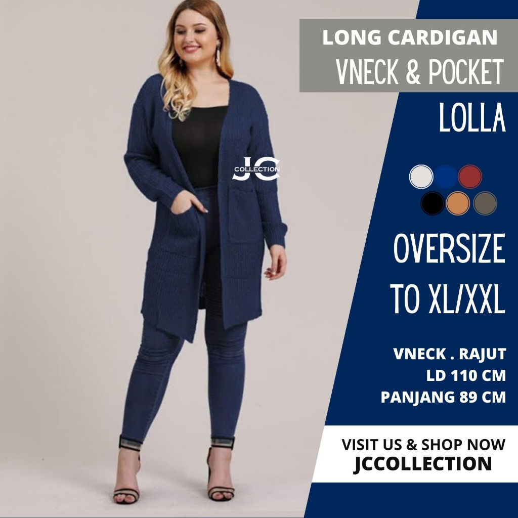 Long Cardigan Panjang Rajut V Neck Wanita sd Size L – XL - Lolla - JCCollections