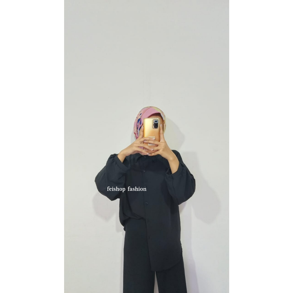 Ha-ri Shirt | Kemeja Wanita Oversize - Basic Shirt Kemeja Polos Bahan Crinckle Airflow