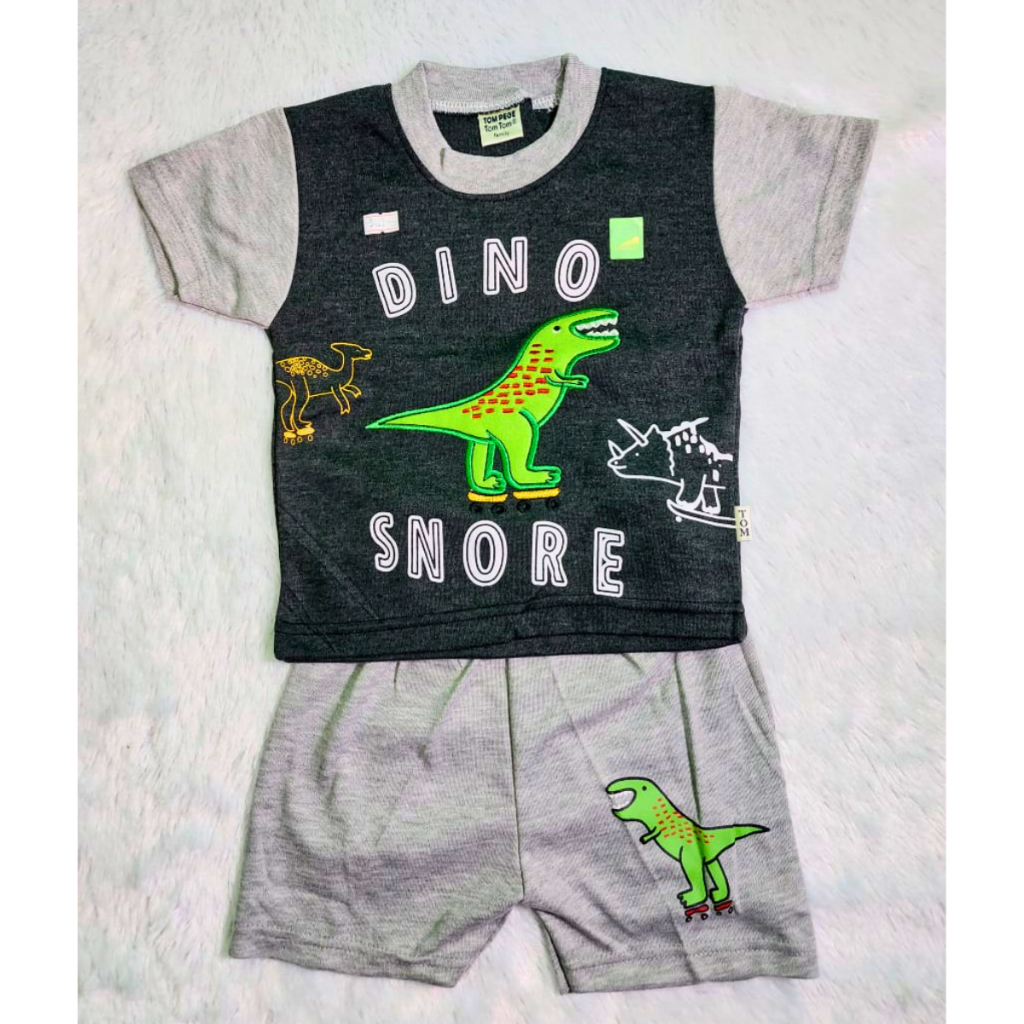 Setelan Baju Bayi Laki Anak Cowok Bahan Kaos Katun Adem Motif Dino SNI MallBaby