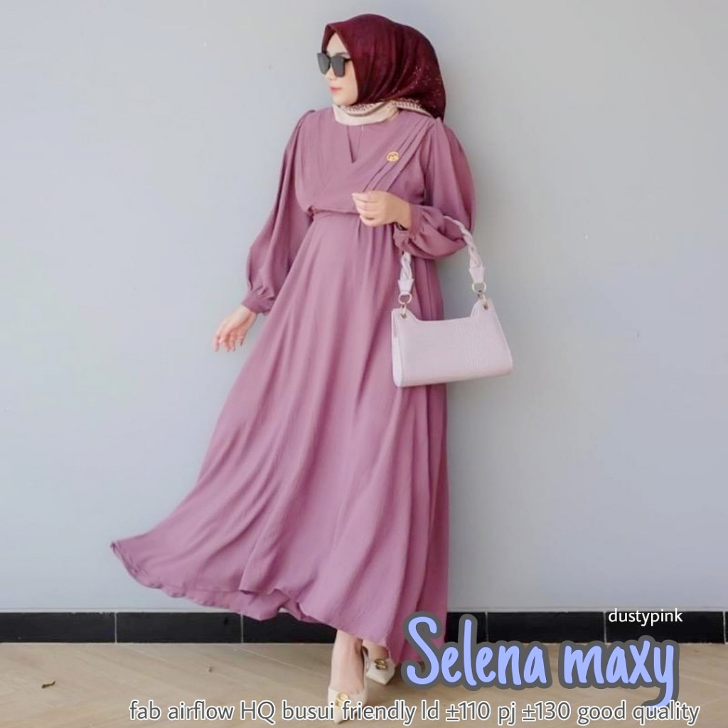 Salena Maxy Dress Gamis Muslim Crinkle Airflow Original Produk