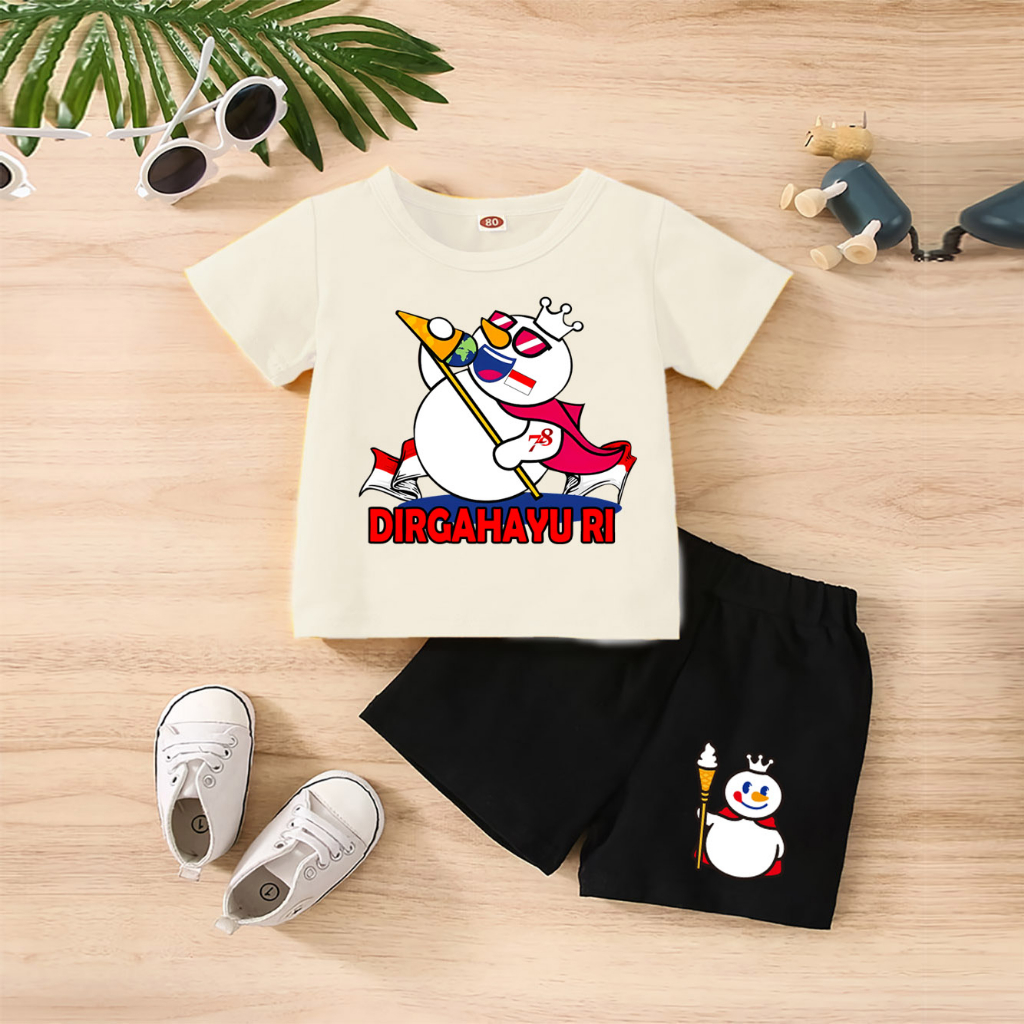 Baju Anak Stelan Kaos 3/4 MIXUE ROCK HUT RI 78 NKRI INDONESIA PANCASILA Cowok Cewek  Usia 1 - 4  Tahun Celana Pendek Harian