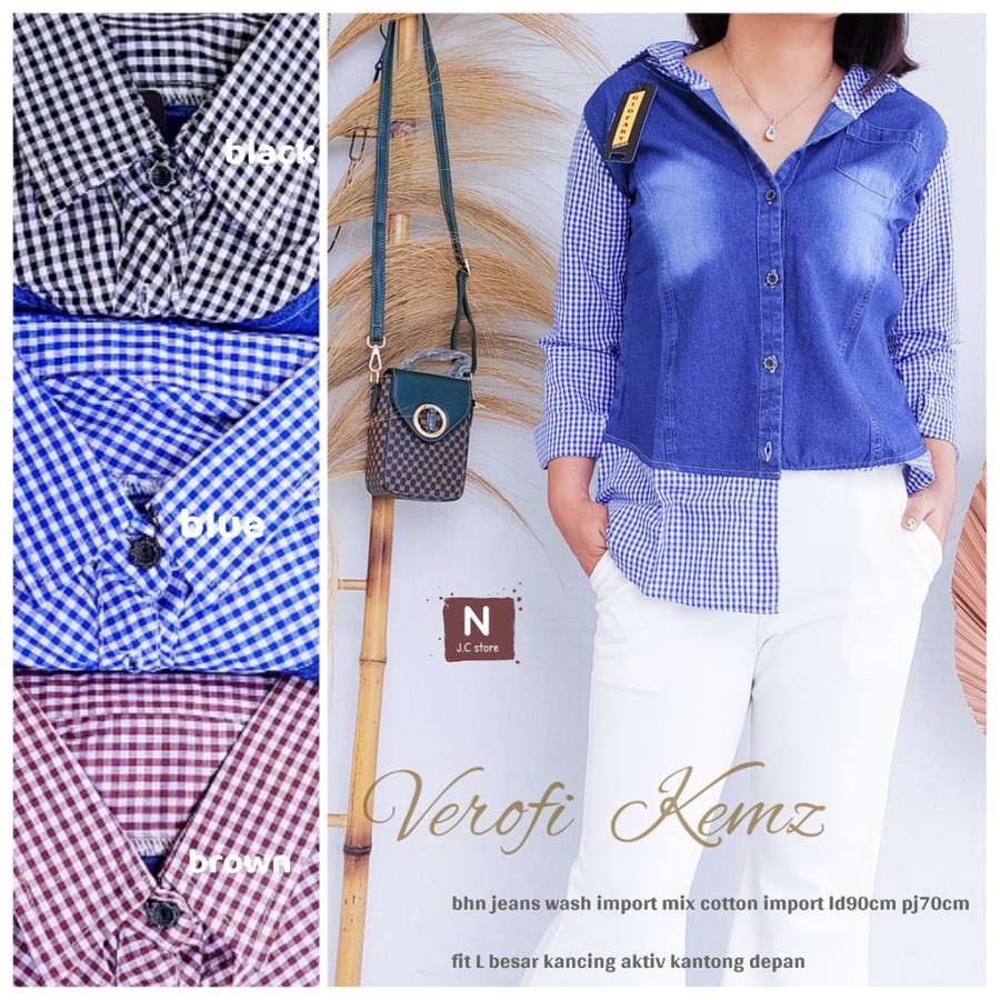 TANIA BLOUSE / VERO TOP / BLOUSE JEANS KOMBI / VERO TOP JEANS BEST SELLER