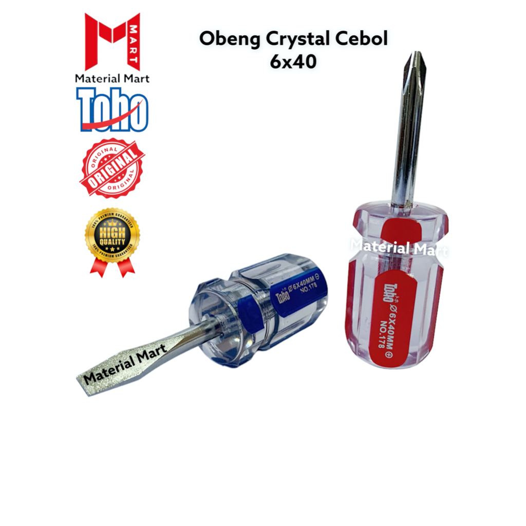 Obeng Crystal Toho 6x40mm Plus Min | Screwdriver Toho Magnet | Obeng Cebol 6 x 40mm + - | Obeng Mini Toho | Material Mart