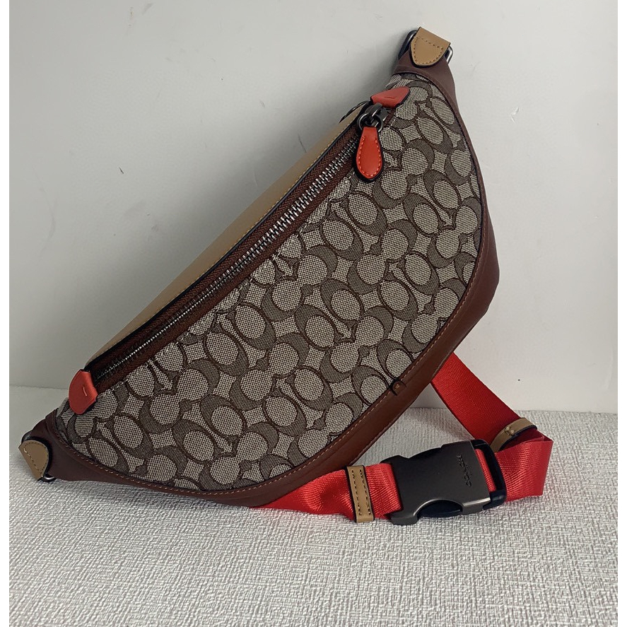 Coach 3795  5343 Napa cowhide sports waist pack Anti Nilon Men's Classic Logo Jacquard Fabric LEAGUE Waistpack Chest Bag Crossbody Bag  yaobao