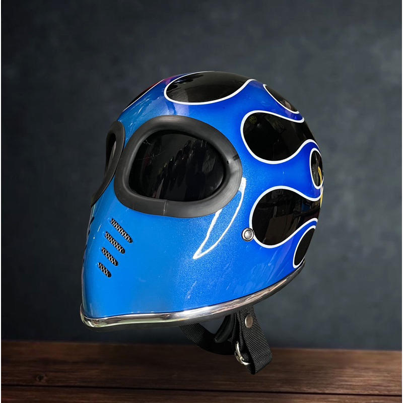 Alien Helmet Custom Flame Blue - Helm custom