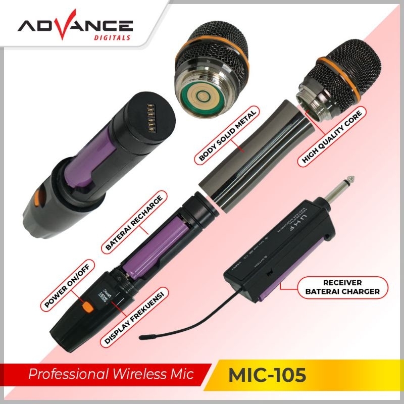 Advance Microphone Mic Single Wireless + Receiver MIC 105