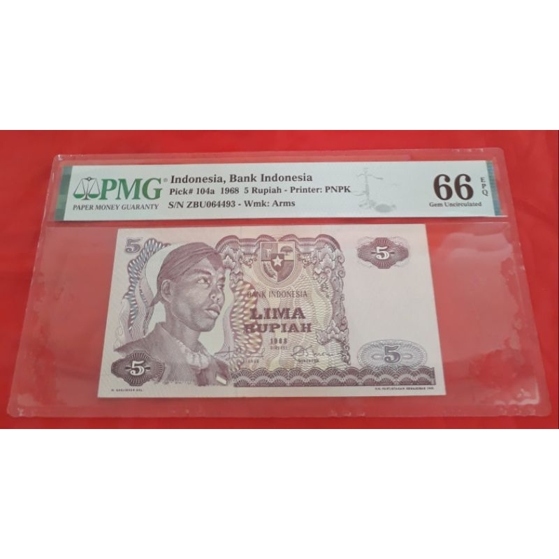 Uang Kuno Indonesia Rp 5 Lima Rupiah Soedirman thn 1968 PMG