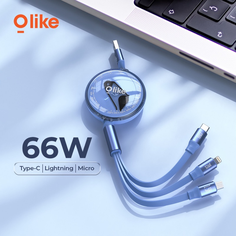 OLIKE D104 KABEL CHARGE DATA 3IN1 66W FAST CHARGING MICRO IPHONE TYPEC - GARANSI 1 TAHUN
