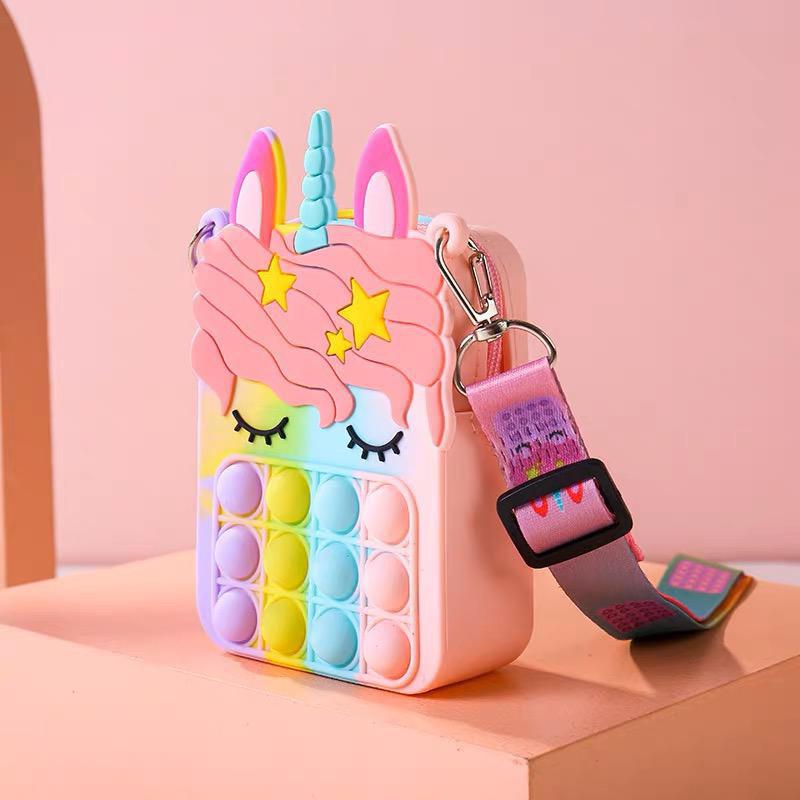 Tas Selempang Anak Import Jelly Pop It Unicorn Rainbow