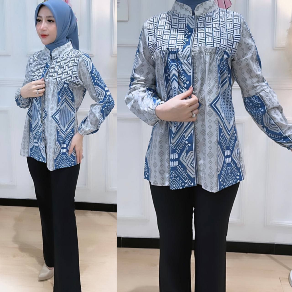 Baju Batik Wanita Modern Atasan Blouse Batik Kerja Kantor Wanita