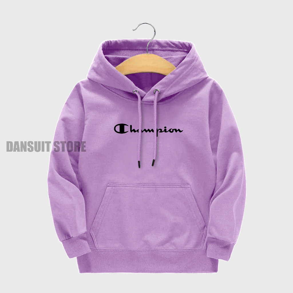 Sweater Hoodie Anak Laki-laki/Perempuan Usia 4-13 Tahun Motif Sablon CHAMPION Warna Pastel Bahan Tebal Premium