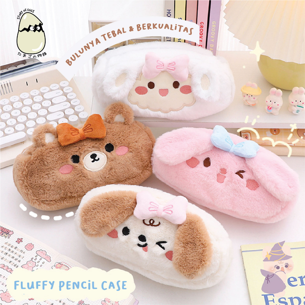 

Fluffy Aesthetic and Cute Pencil Case Bulu Kotak pensil Travel Pouch Make Up Kotak Makeup Skincare