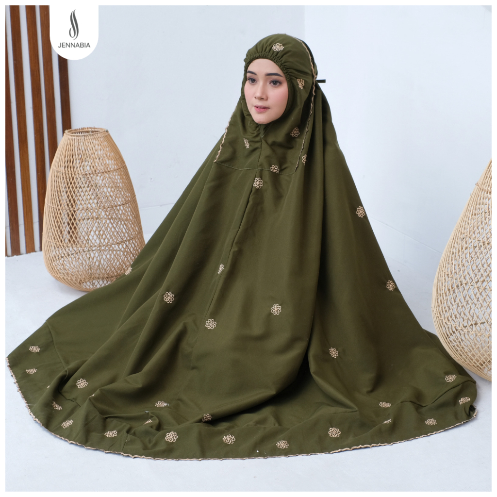 JENNABIA - Mukena Dewasa Katun Premium Bordir Izzara Simpel Cantik Jumbo Terbaru Murah