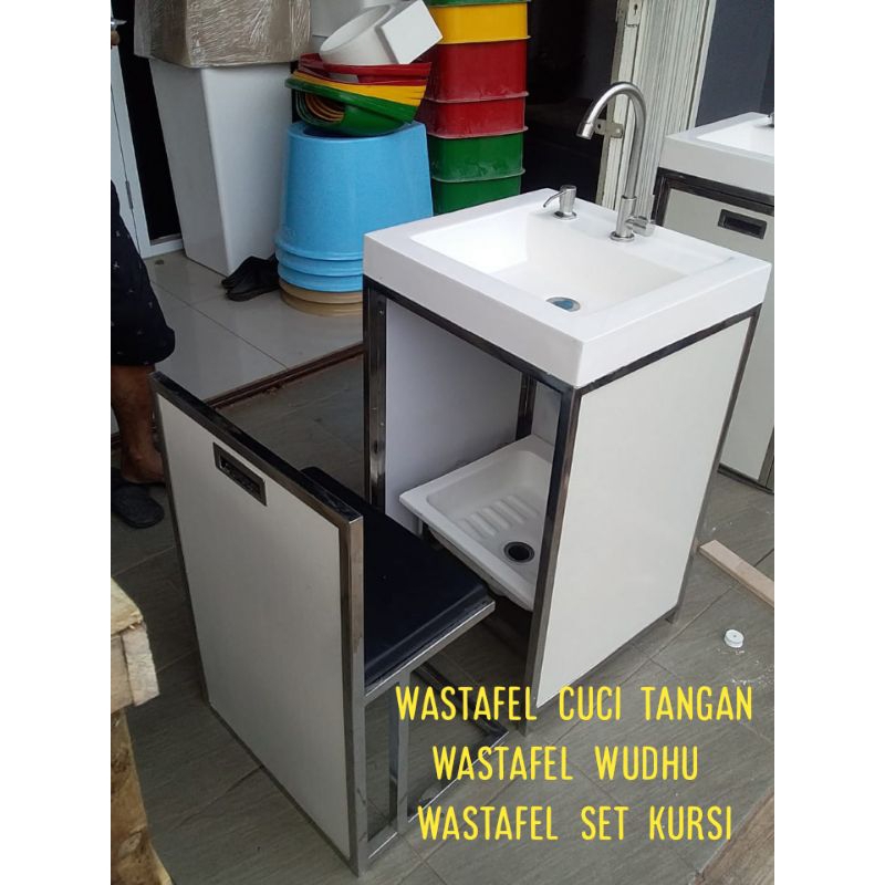 Wastafel dan wudhu portable /wastafel wudhu set kursi / tempat wudhu aestetic / wastafel dengan kurs