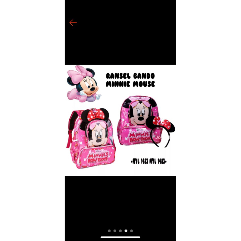 Tas Ransel Anak Backpack Mickey Mouse + Bando PG PAUD super premium berkualitas Minie mouse playgroup pipit grosir