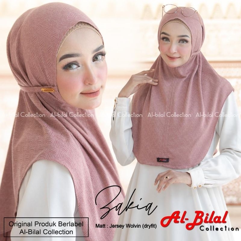 (Al Bilal Hijab) ZAKIA •jilbab instan jersey wolvin dryfit•bergo instan tali motif