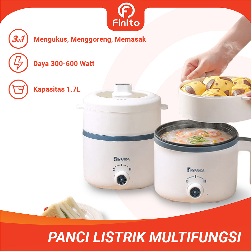 Panci Listrik Multifungsi Goreng dan Kukus 1.7L/ Elektrik Cooker 600W Anti Lengket Free Kukusan