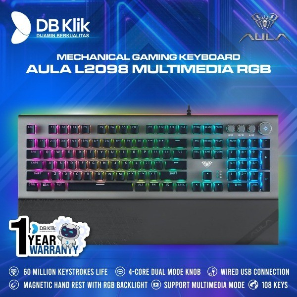 Keyboard Gaming Mechanical AULA L2098 Multimedia RGB Wired - L-2098