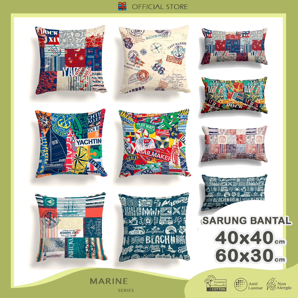 COVER SARUNG Bantal Sofa Print Motif Marine Laut Sailing Surfing Ocean 40x40 dan 60x30 cm - Pusat Kado Murah