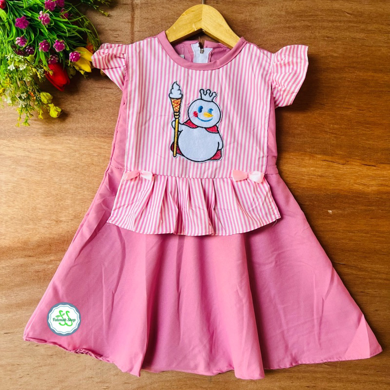 Dress mixue 2 3 4 tahun gaun anak cewek perempuan viral terbaru motif strip ( dress MIXUE koki )