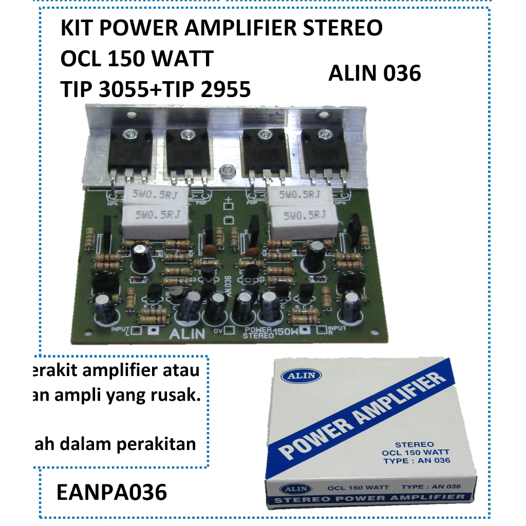 Kit Power ampli amplifier OCL 150watt STEREO TIP 3055 satu set TIP2955