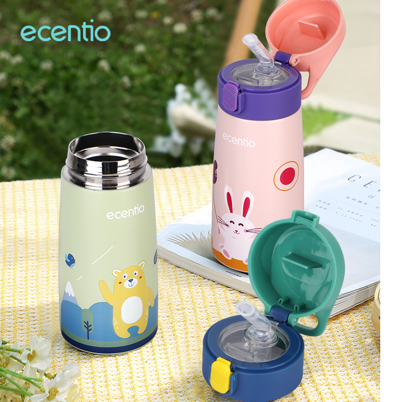 ecentio &amp; FOODI termos air panas mini botol minum anak sedotan 304 stainless steel 400ml dan tas bekal makanan/termos mini 400ml kids