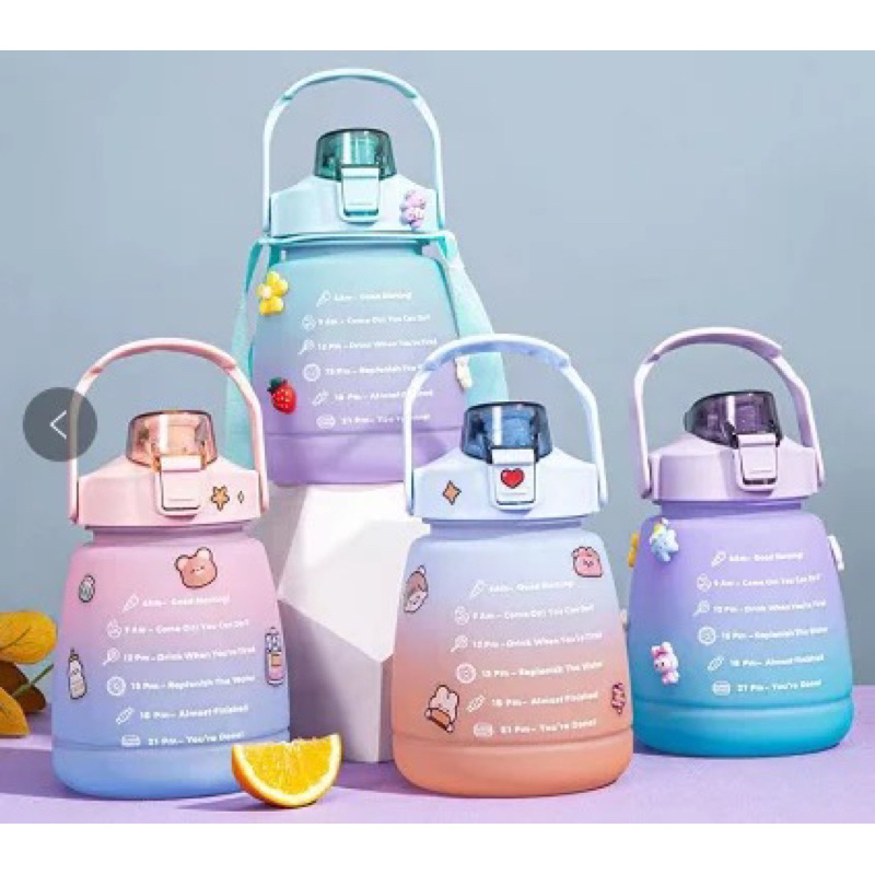 Botol Minum KOREA VIRAL Motivasi GEMOY Anak Sekolah Olahraga HangOut 1.1 LITER  / 1.3 LITER PENANDA WAKTU ( PLUS TALI + STIKER ) FREE STIKER 2D dan 3D