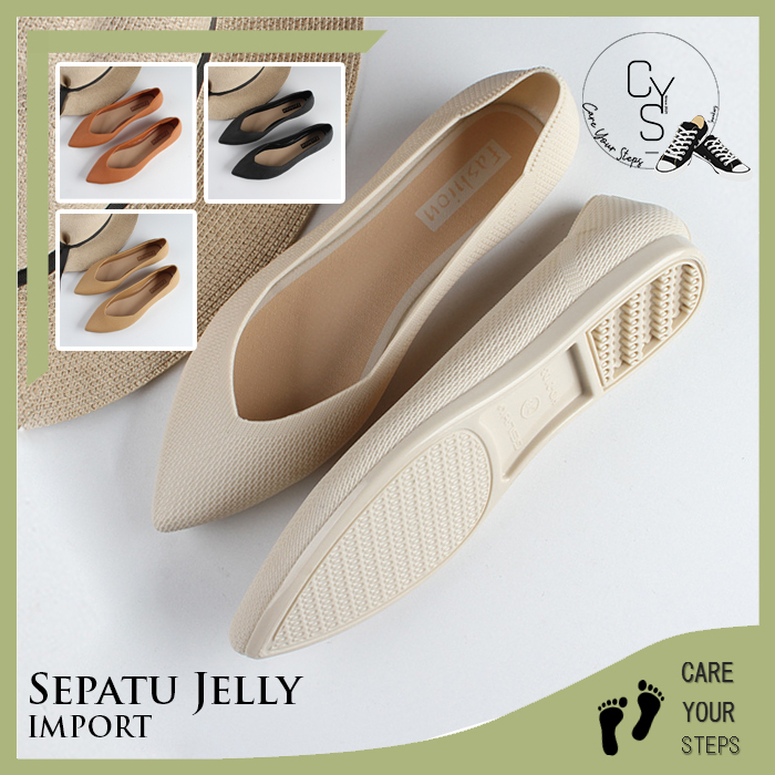 CYS Sandal Sepatu Flat Slip On Wanita Cewek Jelly Polos Model Lancip Kekinian Formal Korea Fashion Style Import Kantoran SPT-74