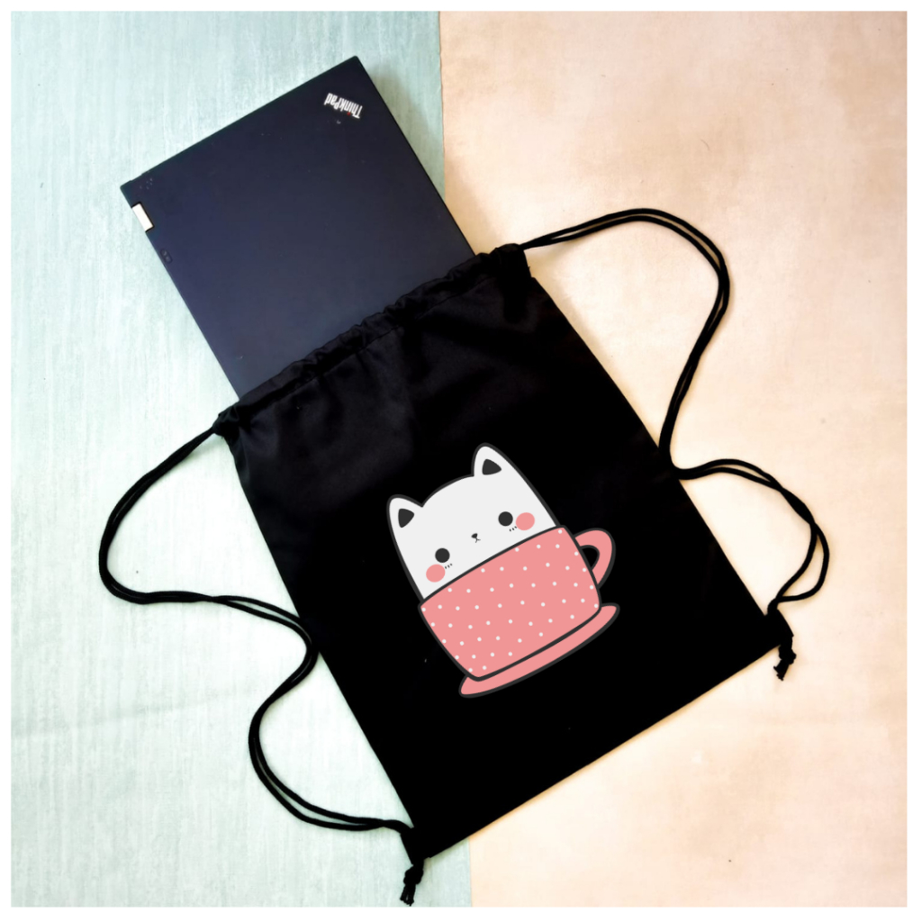 Stringbag Kucing Cup Full Colour drawstring tas ransel serut fashion cute || Kiiyoomii ||