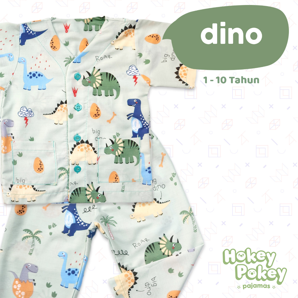 Setelan Baju Tidur Piyama Anak Laki Laki Tanpa Kerah Motif Dino