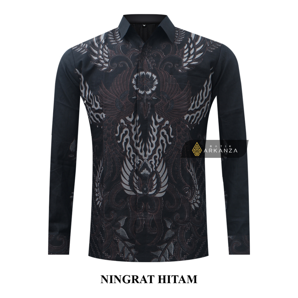 BATIK ARKANZA Motif NINGRAT HITAM Hem Atasan Kemeja Baju Batik Pria Cowok Laki Laki Slimfit Full Lapis Furing Lengan Panjang Lengan Pendek Original Asli