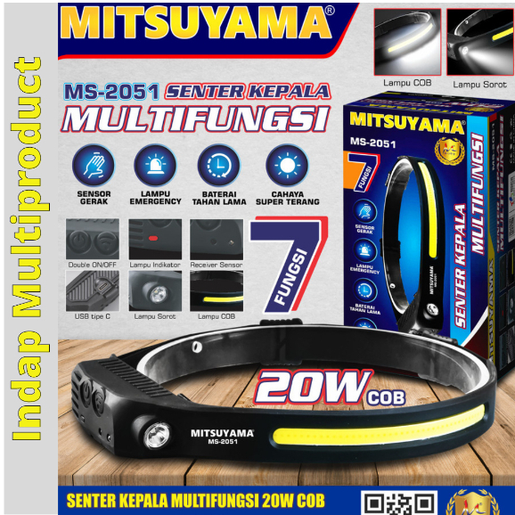 Senter Kepala / Headlamp Multifungsi Mitsuyama MS-2051 20W COB