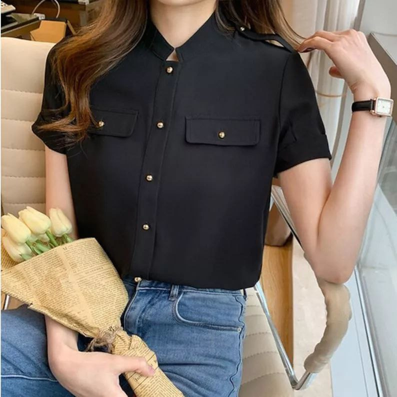J2306 Kemeja Lengan Pendek Jihyo SIZE M - 4XL / CF / Kemeja Polos / Kemeja Wanita Korea Style / Baju