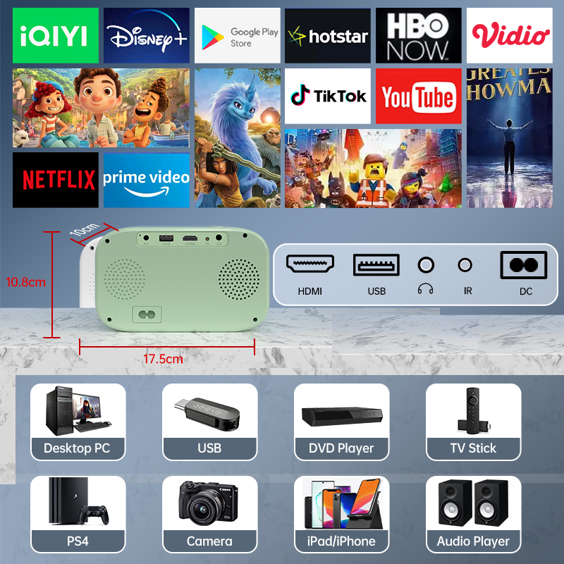 Qiaolet Z1 Proyektor Mini 2600 Lumens Airplay Projector Support 1080P Konek Hp Laptop Android Smart Proyektor Infokus Proyektor