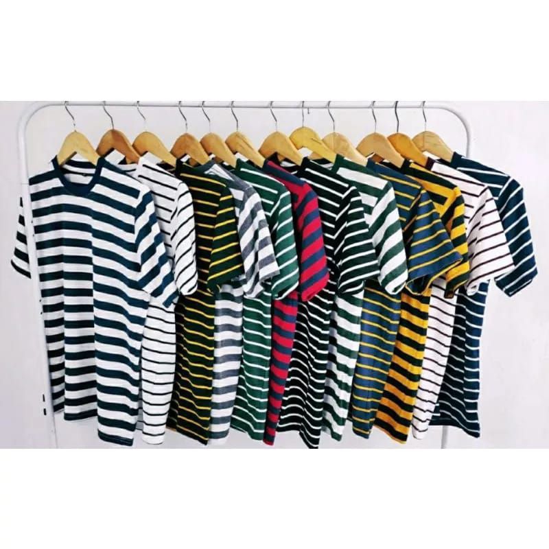 kaos stripe lengan pendek kaos salur pria wanita bahan katun