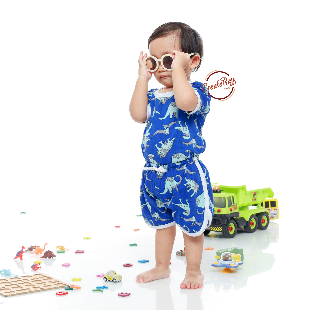 PROMO 7.7 SETELAN ANAK MOTIF QUAD DINO SETELAN ANAK POLOS UNISEX LENGAN PENDEK