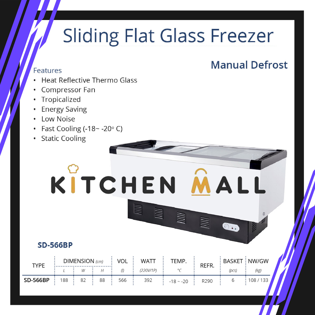 GEA SD-566BP sliding flat glass freezer - freezer box pintu kaca geser - freezer daging - kulkas box