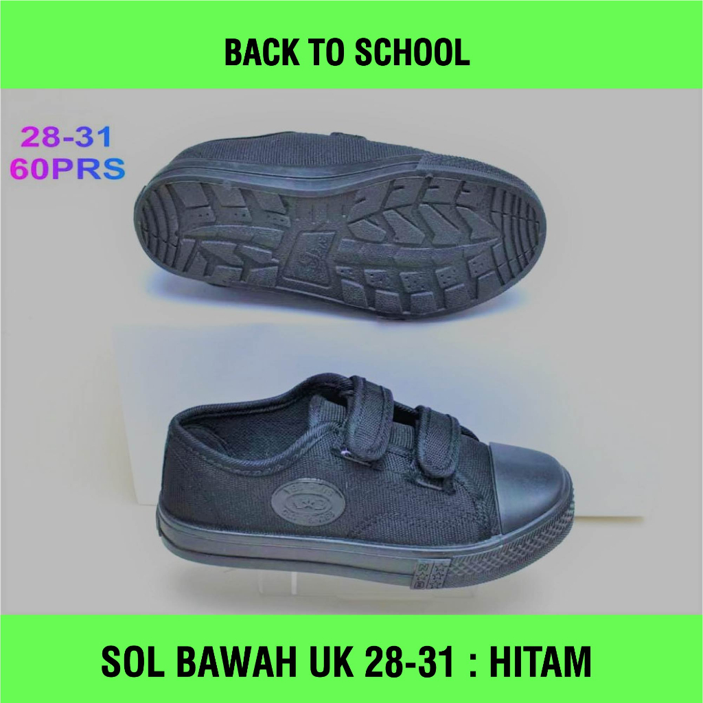 Sepatu Sekolah Anak N&amp;B Full Black Size 28-35 Winola Collection