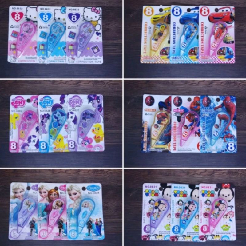 

Correction tape 8m karakter unicorn, frozen, little pony, hello kitty, spiderman, cars / Tip ex kertas unicorn, hello kitty, frozen, little pony, spiderman, cars 8m