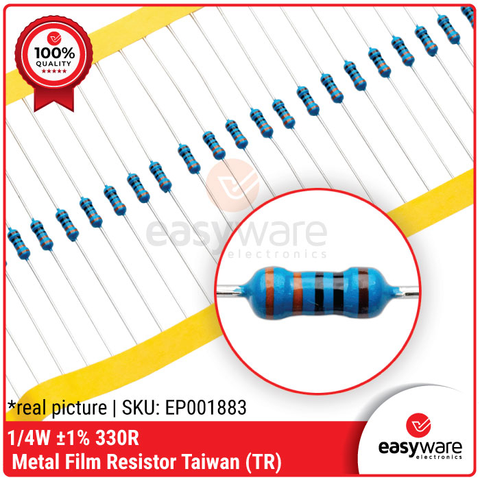 RESISTOR 330 OHM 0.25WATT METAL FILM RESISTOR TAIWAN 330R 1/4W KAKI TEBAL