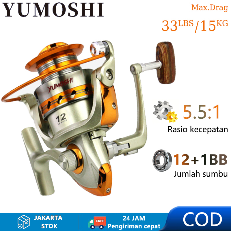 stok siap YUMOSHI Pancing Power Handle Gulungan Pancing 12 Bearing RASIO 5.5:1 / 12 Ball Bearing Fis