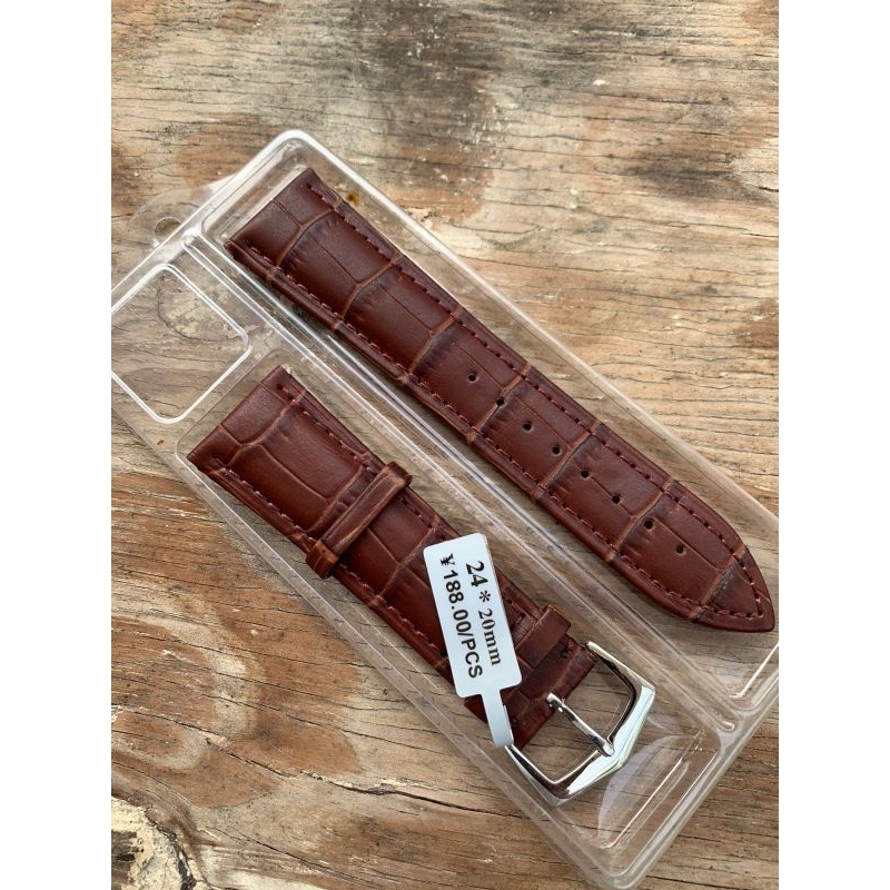 Strap tali jam tangan kulit motif buckle istimewa coklat 24mm