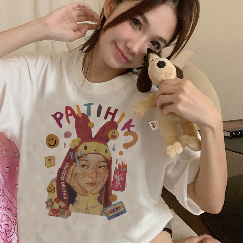 Print T-shirt Kaos Lengan Pendek Cartoon Paitihik Girl Printing Oversize Atasan Wanita Korean Style