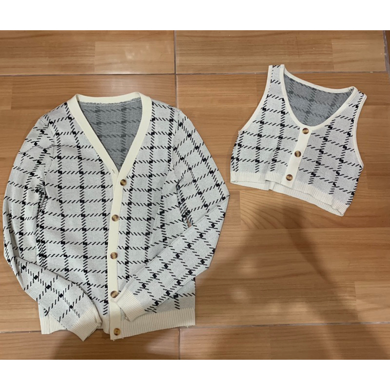 Set cardigan dan tank top crop Korea